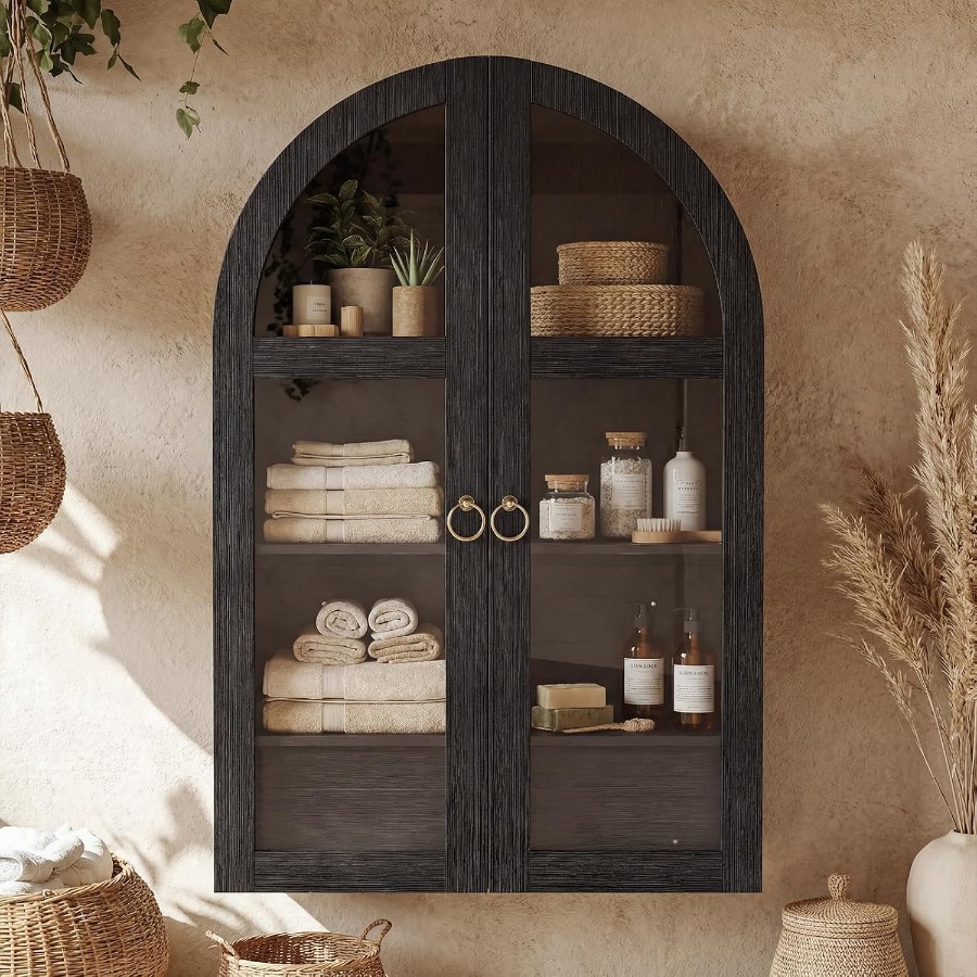 Storage & Organization - Arched Wall Cabinet with Tempered Glass