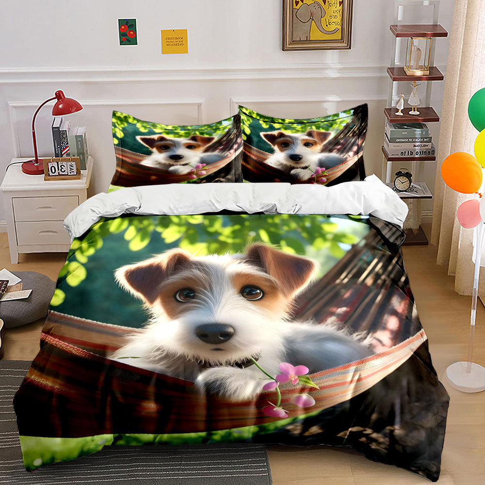Duvet Cover Sets With Zipper - Cute Jack Russell Terrier on a