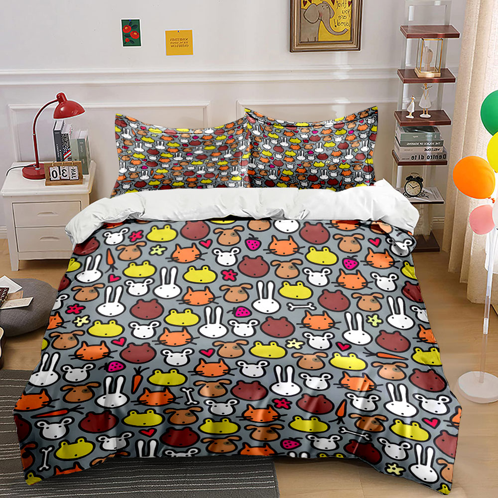 Duvet Cover Sets With Zipper - Cartoon Animal Face Pattern Pattern Duvet