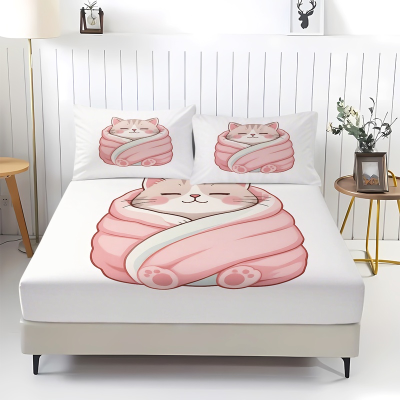 Cute Cat Print Fitted Sheet Se - Fitted Bed Sheets Deep Pocket review and price