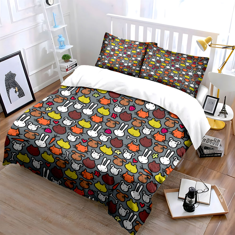 Cartoon Animal Face Pattern Pa - Duvet Cover Sets With Zipper review and price