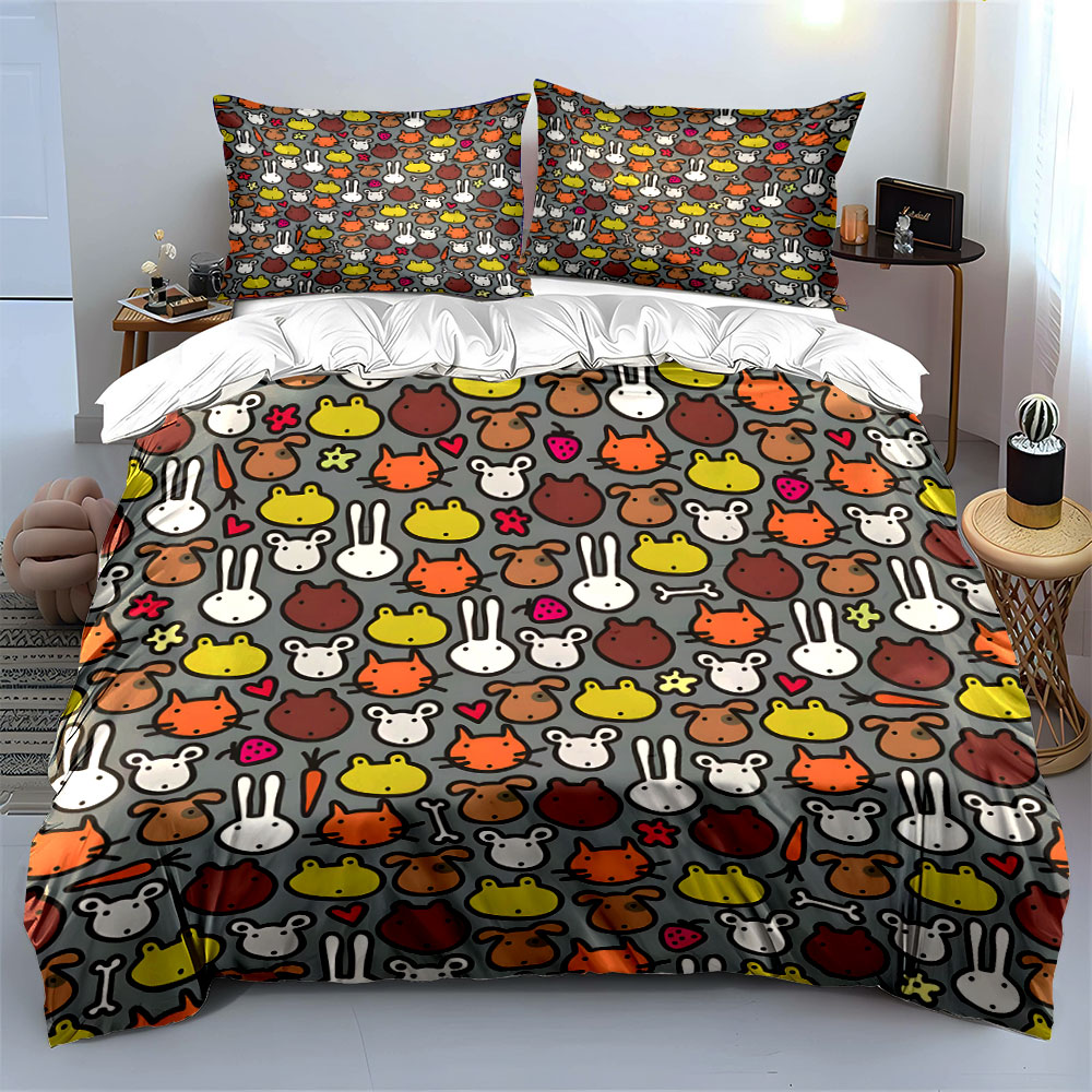 Cartoon Animal Face Pattern Pa - Duvet Cover Sets With Zipper review and price